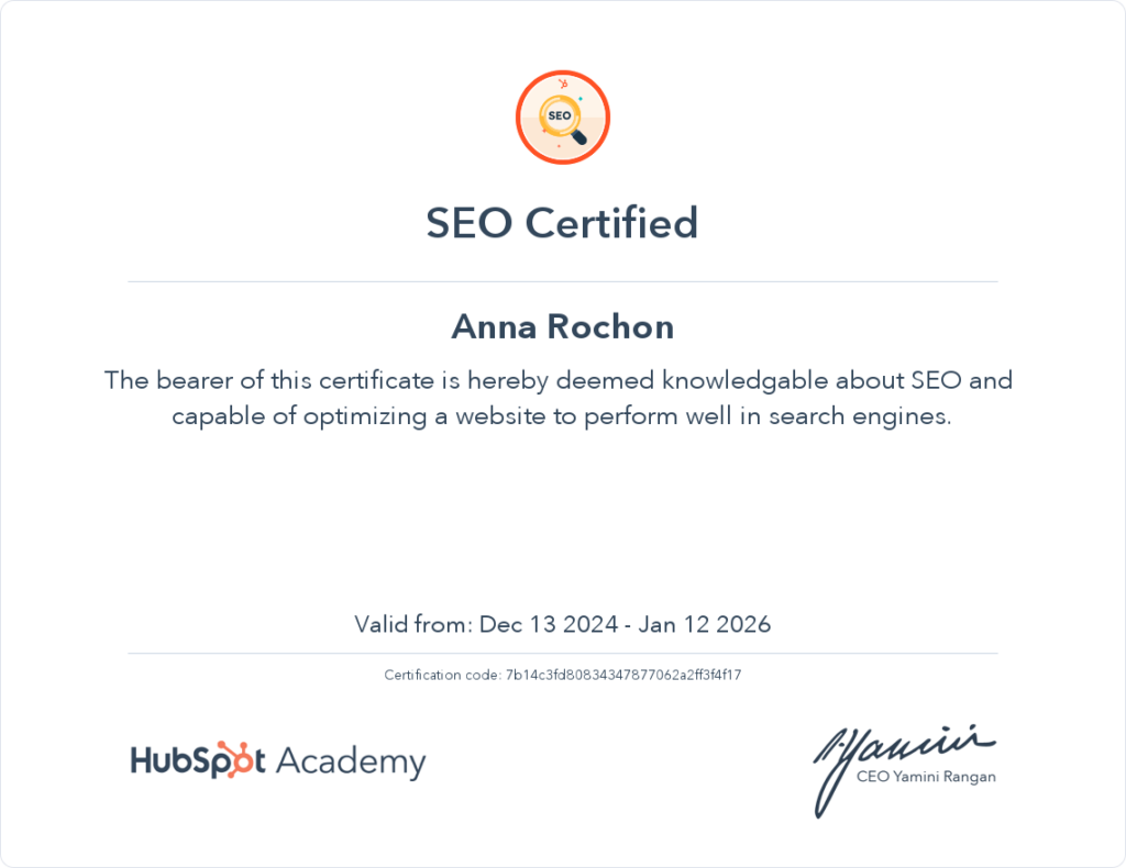 Hubspot SEO certification